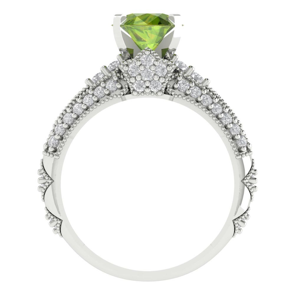 2.095 cttw Round Cut Natural Peridot Bridal Set - Solid White Gold Engagement Ring & Wedding Band