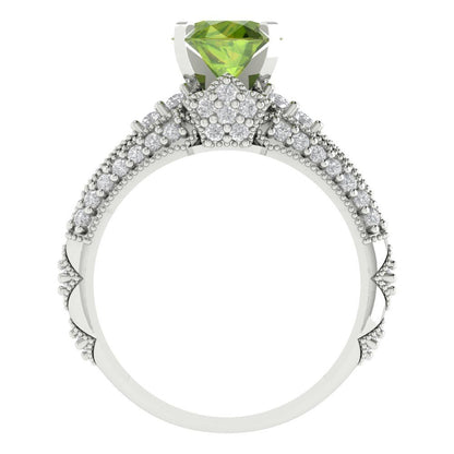 2.095 cttw Round Cut Natural Peridot Bridal Set - Solid White Gold Engagement Ring & Wedding Band