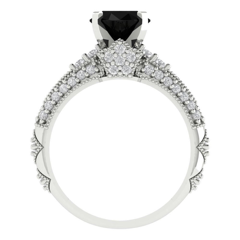 2.095 cttw Round Cut Natural Onyx Bridal Set - Solid White Gold Engagement Ring & Wedding Band