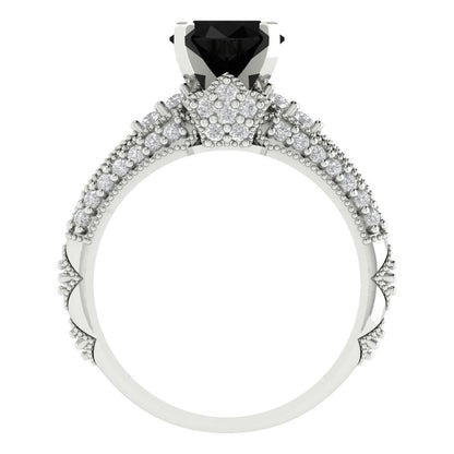 2.095 cttw Round Cut Natural Onyx Bridal Set - Solid White Gold Engagement Ring & Wedding Band
