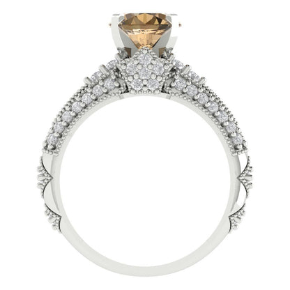 2.095 cttw Round Cut Simulated Champagne Diamond Bridal Set - Solid White Gold Engagement Ring & Wedding Band