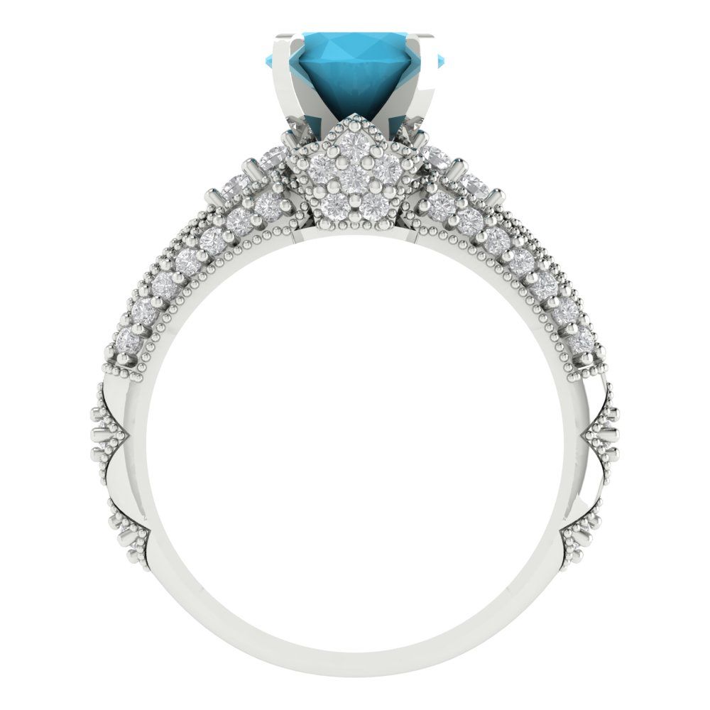 2.095 cttw Round Cut Simulated Turquoise Bridal Set - Solid White Gold Engagement Ring & Wedding Band