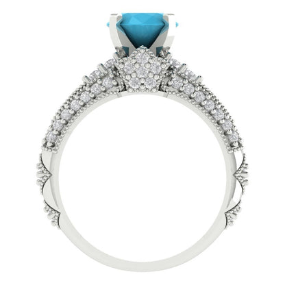 2.095 cttw Round Cut Simulated Turquoise Bridal Set - Solid White Gold Engagement Ring & Wedding Band