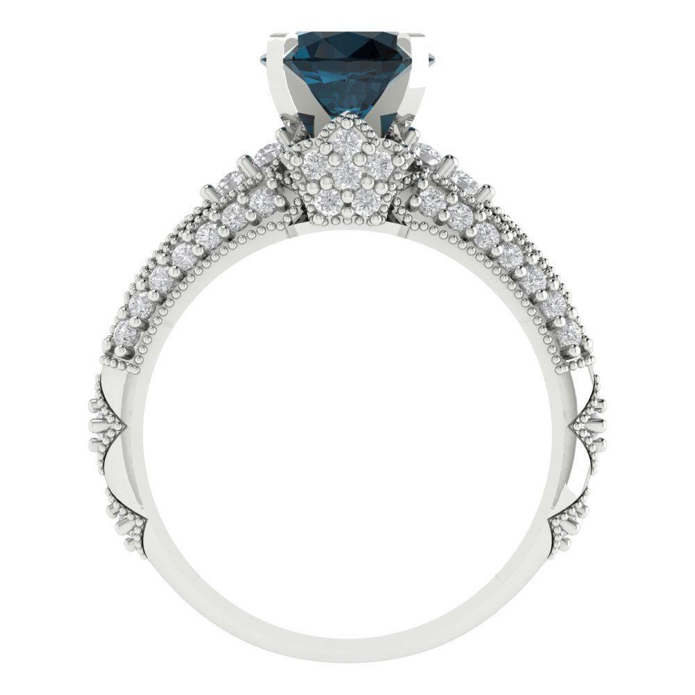 2.095 cttw Round Cut Natural London Blue Topaz Bridal Set - Solid White Gold Engagement Ring & Wedding Band