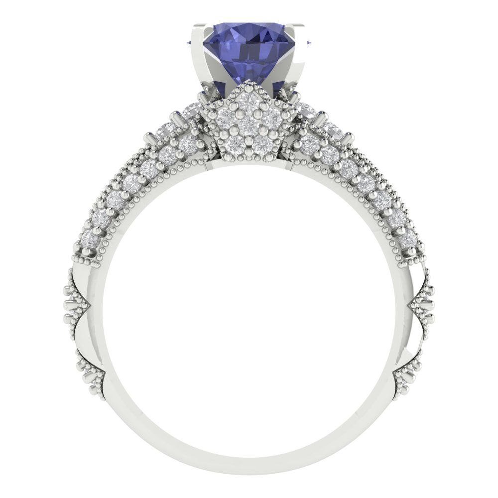 2.095 cttw Round Cut Simulated Tanzanite Bridal Set - Solid White Gold Engagement Ring & Wedding Band