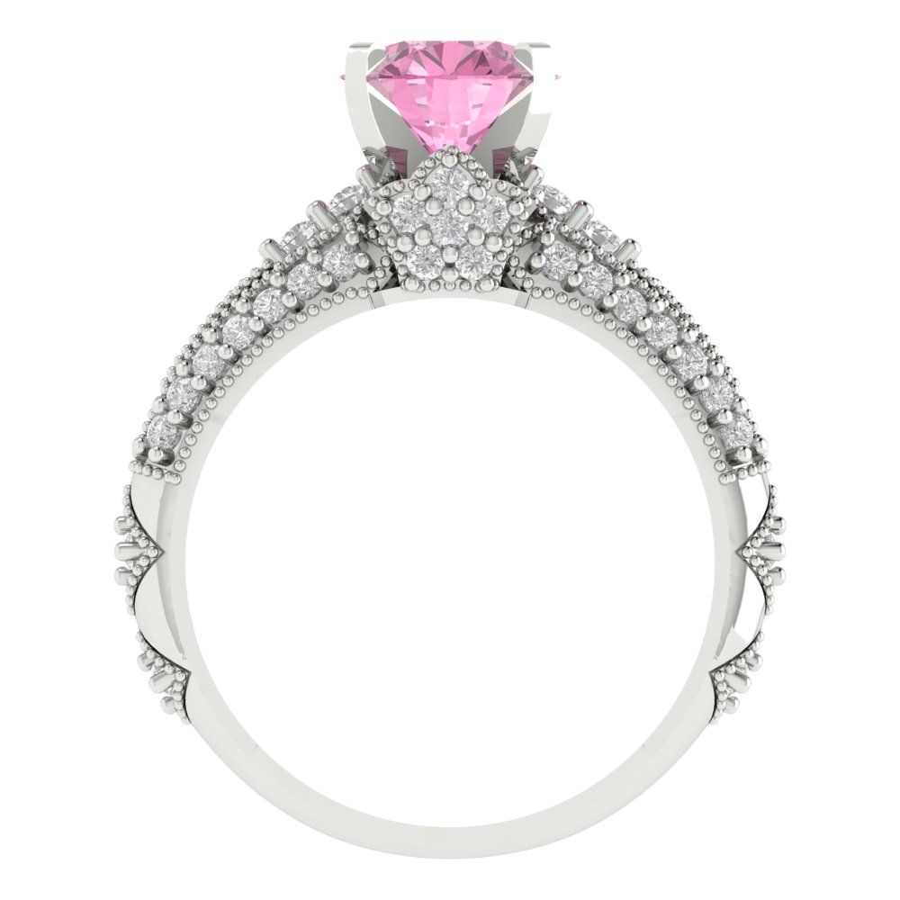 2.095 cttw Round Cut Simulated Pink Diamond Bridal Set - Solid White Gold Engagement Ring & Wedding Band