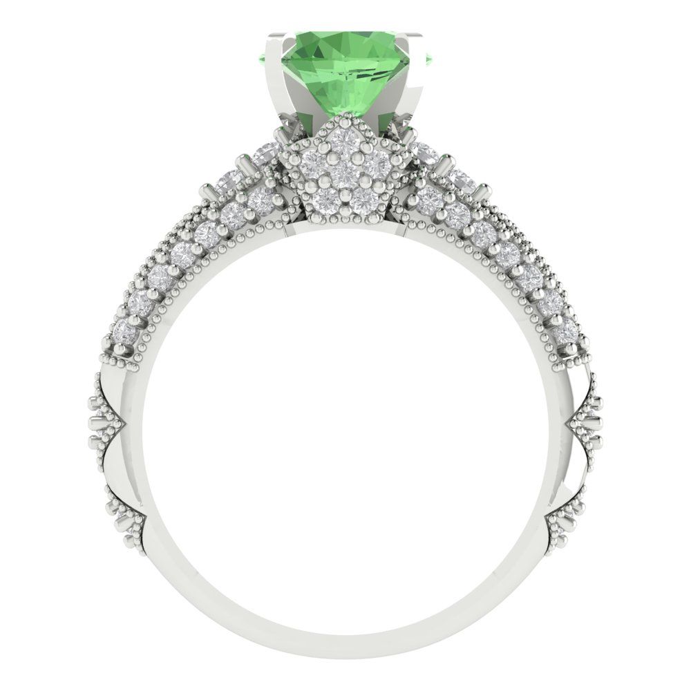2.095 cttw Round Cut Simulated Green Diamond Bridal Set - Solid White Gold Engagement Ring & Wedding Band