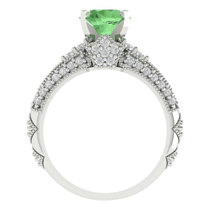 2.095 cttw Round Cut Simulated Green Diamond Bridal Set - Solid White Gold Engagement Ring & Wedding Band