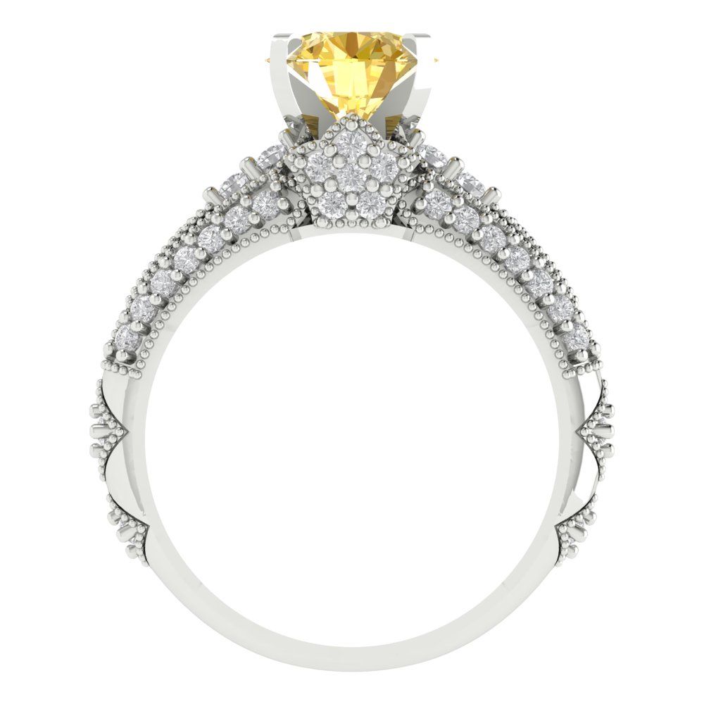 2.095 cttw Round Cut Simulated Yellow Diamond Bridal Set - Solid White Gold Engagement Ring & Wedding Band
