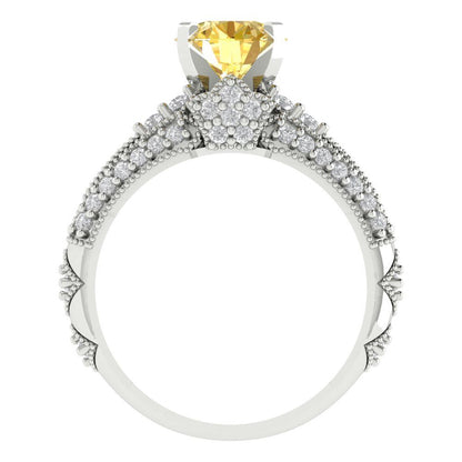 2.095 cttw Round Cut Simulated Yellow Diamond Bridal Set - Solid White Gold Engagement Ring & Wedding Band