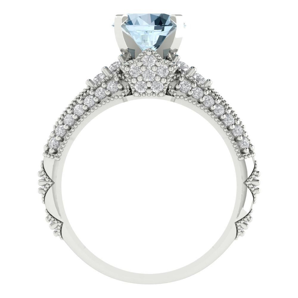 2.095 cttw Round Cut Natural Aquamarine Bridal Set - Solid White Gold Engagement Ring & Wedding Band