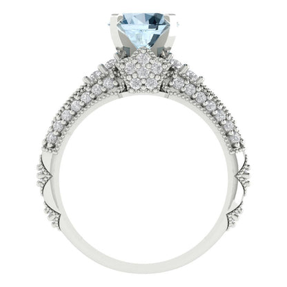 2.095 cttw Round Cut Natural Aquamarine Bridal Set - Solid White Gold Engagement Ring & Wedding Band