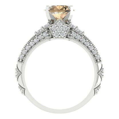 2.095 cttw Round Cut Yellow Moissanite Bridal Set - Solid White Gold Engagement Ring & Wedding Band