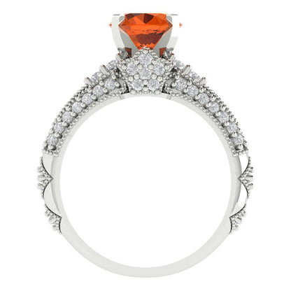 2.095 cttw Round Cut Simulated Ruby Bridal Set - Solid White Gold Engagement Ring & Wedding Band