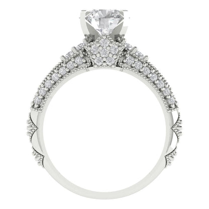 2.095 cttw Round Cut Zirconia Simulated Diamond Bridal Set - Solid White Gold Engagement Ring & Wedding Band