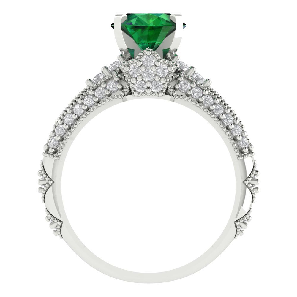 2.095 cttw Round Cut Simulated Emerald Bridal Set - Solid White Gold Engagement Ring & Wedding Band