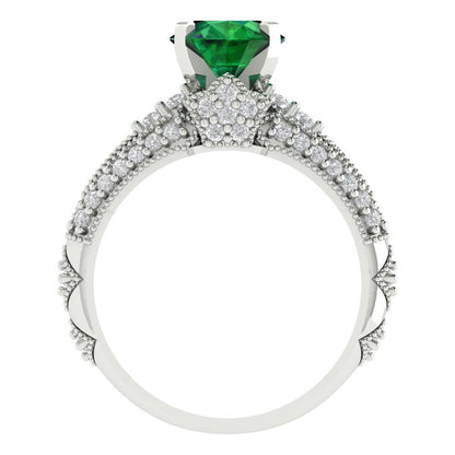 2.095 cttw Round Cut Simulated Emerald Bridal Set - Solid White Gold Engagement Ring & Wedding Band