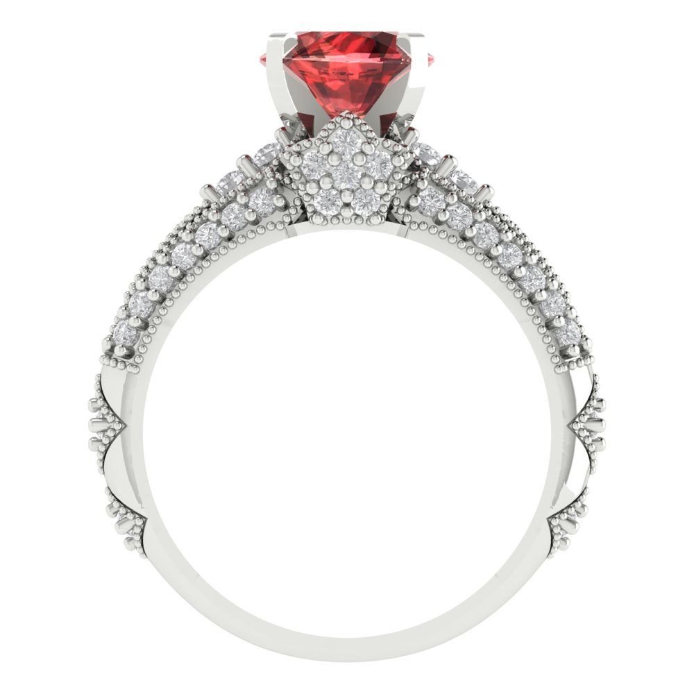 2.095 cttw Round Cut Natural Garnet Bridal Set - Solid White Gold Engagement Ring & Wedding Band