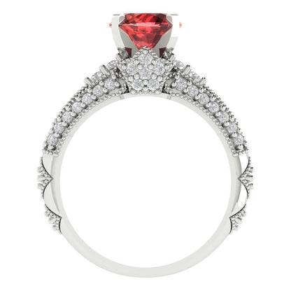 2.095 cttw Round Cut Natural Garnet Bridal Set - Solid White Gold Engagement Ring & Wedding Band