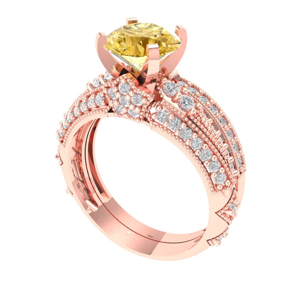 2.095 cttw Round Cut Natural Citrine Bridal Set - Solid Rose Gold Engagement Ring & Wedding Band