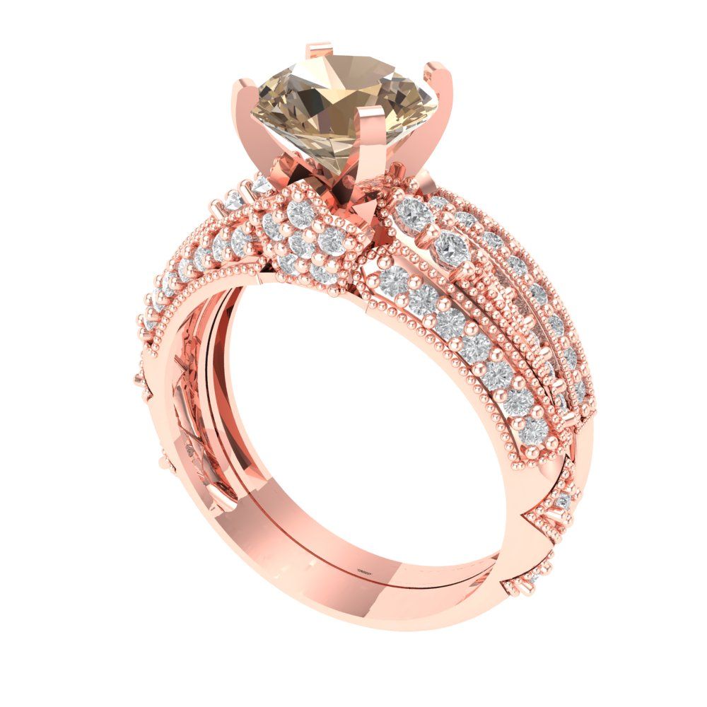 2.095 cttw Round Cut Yellow Moissanite Bridal Set - Solid Rose Gold Engagement Ring & Wedding Band