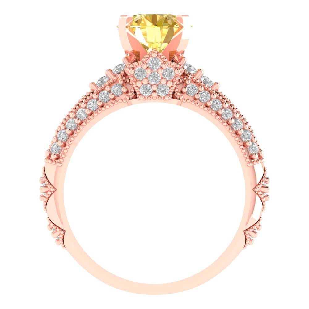 2.095 cttw Round Cut Simulated Yellow Diamond Bridal Set - Solid Rose Gold Engagement Ring & Wedding Band