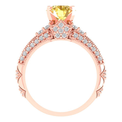 2.095 cttw Round Cut Simulated Yellow Diamond Bridal Set - Solid Rose Gold Engagement Ring & Wedding Band