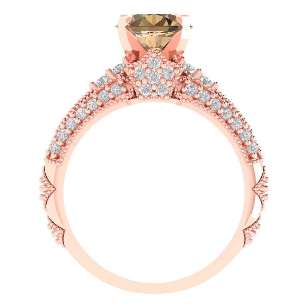 2.095 cttw Round Cut Simulated Champagne Diamond Bridal Set - Solid Rose Gold Engagement Ring & Wedding Band