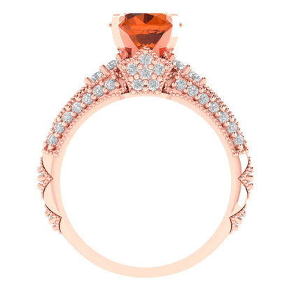 2.095 cttw Round Cut Simulated Red Diamond Bridal Set - Solid Rose Gold Engagement Ring & Wedding Band