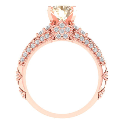 2.095 cttw Round Cut Natural Morganite Bridal Set - Solid Rose Gold Engagement Ring & Wedding Band