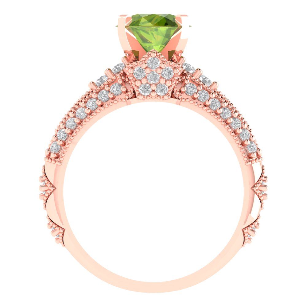 2.095 cttw Round Cut Natural Peridot Bridal Set - Solid Rose Gold Engagement Ring & Wedding Band