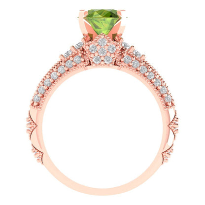 2.095 cttw Round Cut Natural Peridot Bridal Set - Solid Rose Gold Engagement Ring & Wedding Band