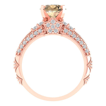 2.095 cttw Round Cut Yellow Moissanite Bridal Set - Solid Rose Gold Engagement Ring & Wedding Band