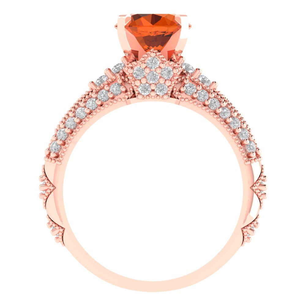 2.095 cttw Round Cut Simulated Ruby Bridal Set - Solid Rose Gold Engagement Ring & Wedding Band