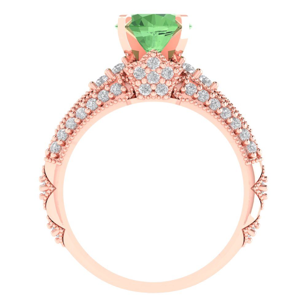 2.095 cttw Round Cut Simulated Green Diamond Bridal Set - Solid Rose Gold Engagement Ring & Wedding Band