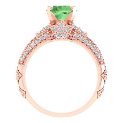 2.095 cttw Round Cut Simulated Green Diamond Bridal Set - Solid Rose Gold Engagement Ring & Wedding Band