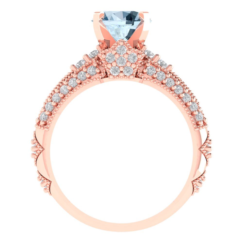 2.095 cttw Round Cut Natural Aquamarine Bridal Set - Solid Rose Gold Engagement Ring & Wedding Band