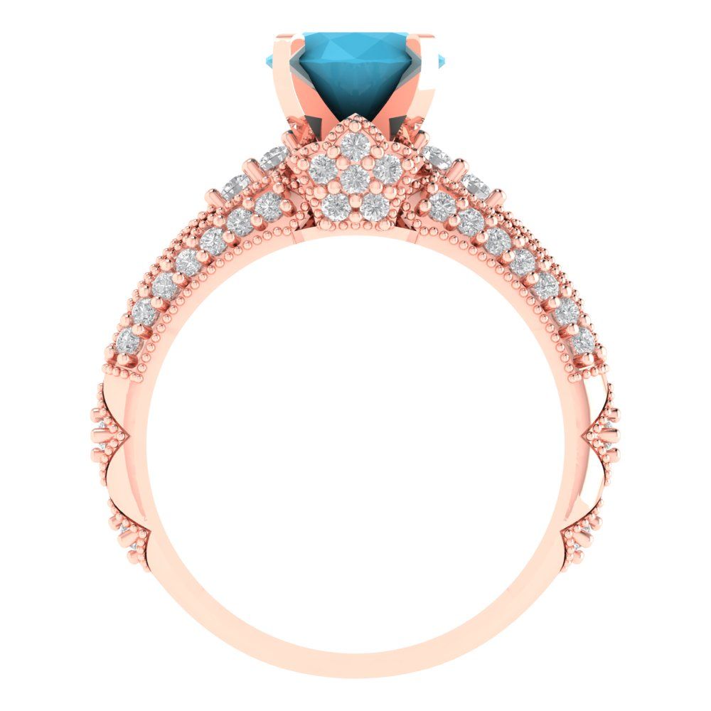 2.095 cttw Round Cut Simulated Turquoise Bridal Set - Solid Rose Gold Engagement Ring & Wedding Band