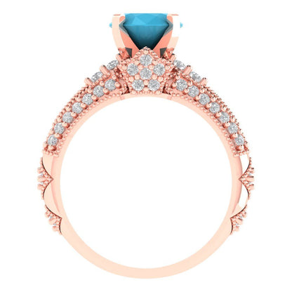 2.095 cttw Round Cut Simulated Turquoise Bridal Set - Solid Rose Gold Engagement Ring & Wedding Band