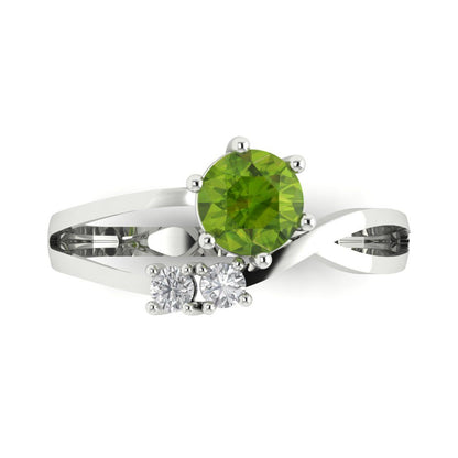 0.87 cttw Natural Peridot Three-Stone Engagement Ring - Solid White Gold (VVS1, Round Cut,6.0mm)