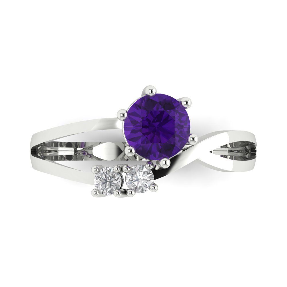 0.87 cttw Natural Amethyst Three-Stone Engagement Ring - Solid White Gold (VVS1, Round Cut,6.0mm)