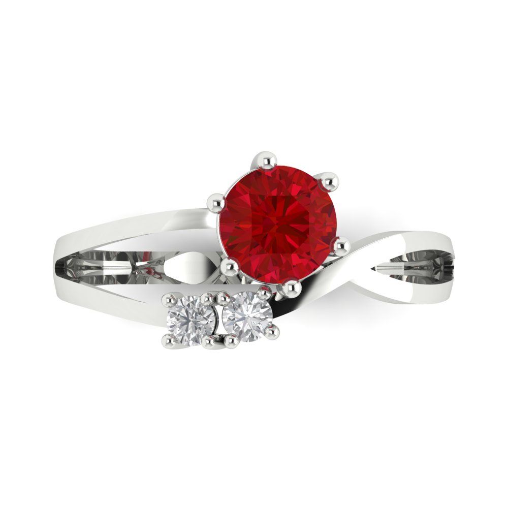 0.87 cttw Simulated Ruby Three-Stone Engagement Ring - Solid White Gold (VVS1, Round Cut,6.0mm)