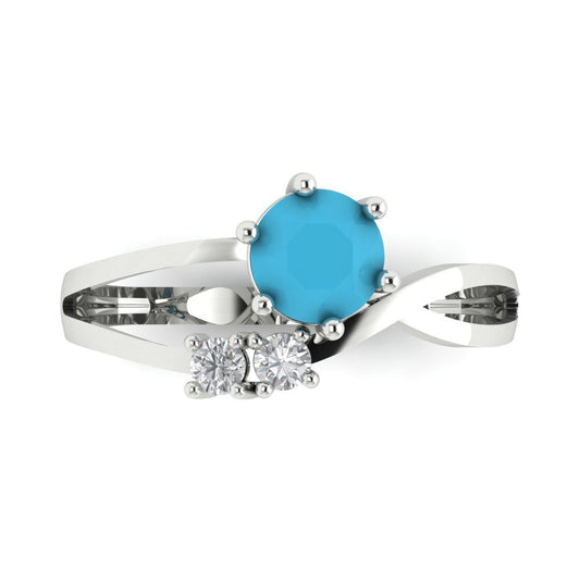0.87 cttw Simulated Turquoise Three-Stone Engagement Ring - Solid White Gold (VVS1, Round Cut,6.0mm)