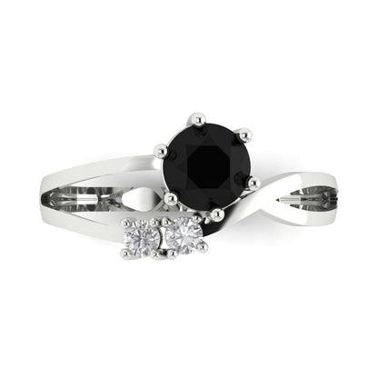 0.87 cttw Natural Onyx Three-Stone Engagement Ring - Solid White Gold (VVS1, Round Cut,6.0mm)