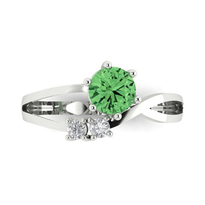 0.87 cttw Zirconia Simulated Green Diamond Three-Stone Engagement Ring - Solid White Gold (VVS1, Round Cut,6.0mm)
