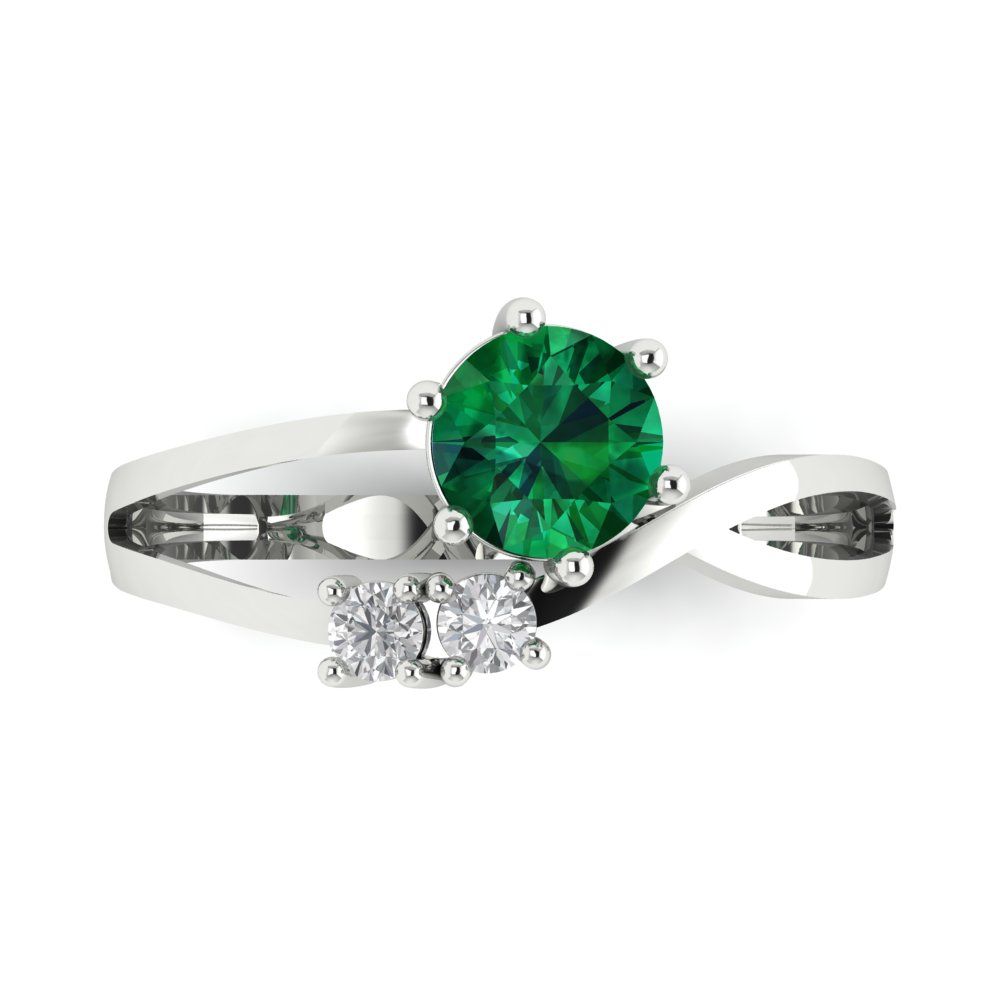 0.87 cttw Simulated Emerald Three-Stone Engagement Ring - Solid White Gold (VVS1, Round Cut,6.0mm)