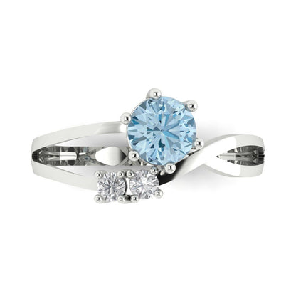 0.87 cttw Natural Swiss Blue Topaz Three-Stone Engagement Ring - Solid White Gold (VVS1, Round Cut,6.0mm)