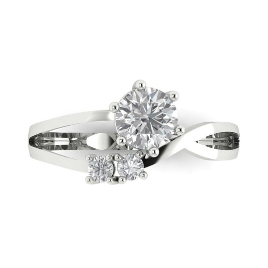 0.87 cttw White Sapphire Three-Stone Engagement Ring - Solid White Gold (VVS1, Round Cut,6.0mm)