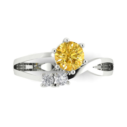 0.87 cttw Zirconia Simulated Yellow Diamond Three-Stone Engagement Ring - Solid White Gold (VVS1, Round Cut,6.0mm)