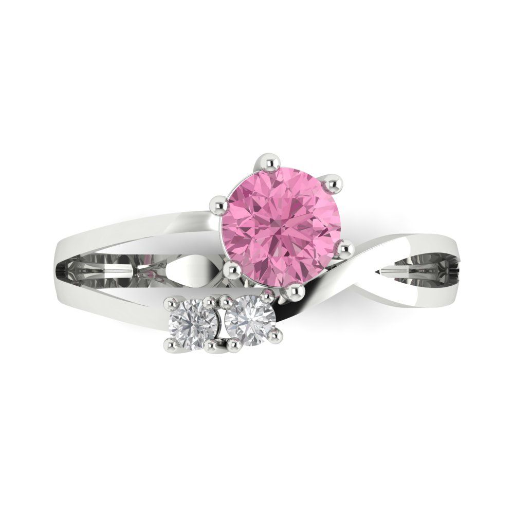 0.87 cttw Zirconia Simulated Pink Diamond Three-Stone Engagement Ring - Solid White Gold (VVS1, Round Cut,6.0mm)